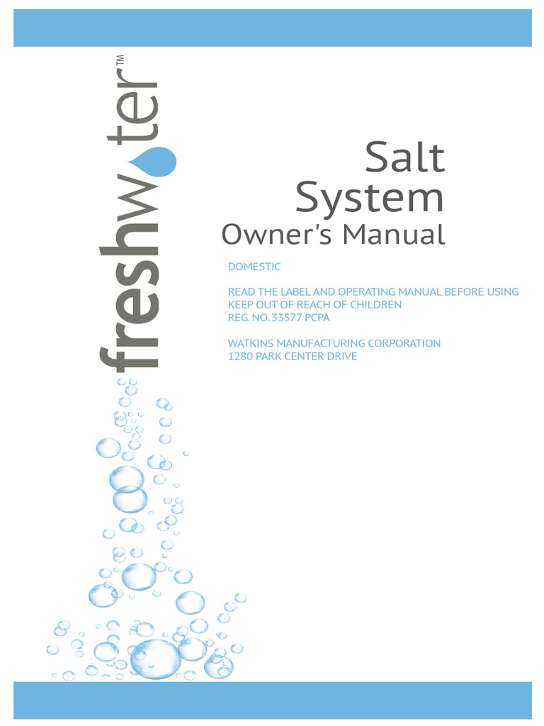 FreshWater Salt System Owner's Manual | PDF | Water | Chlorine