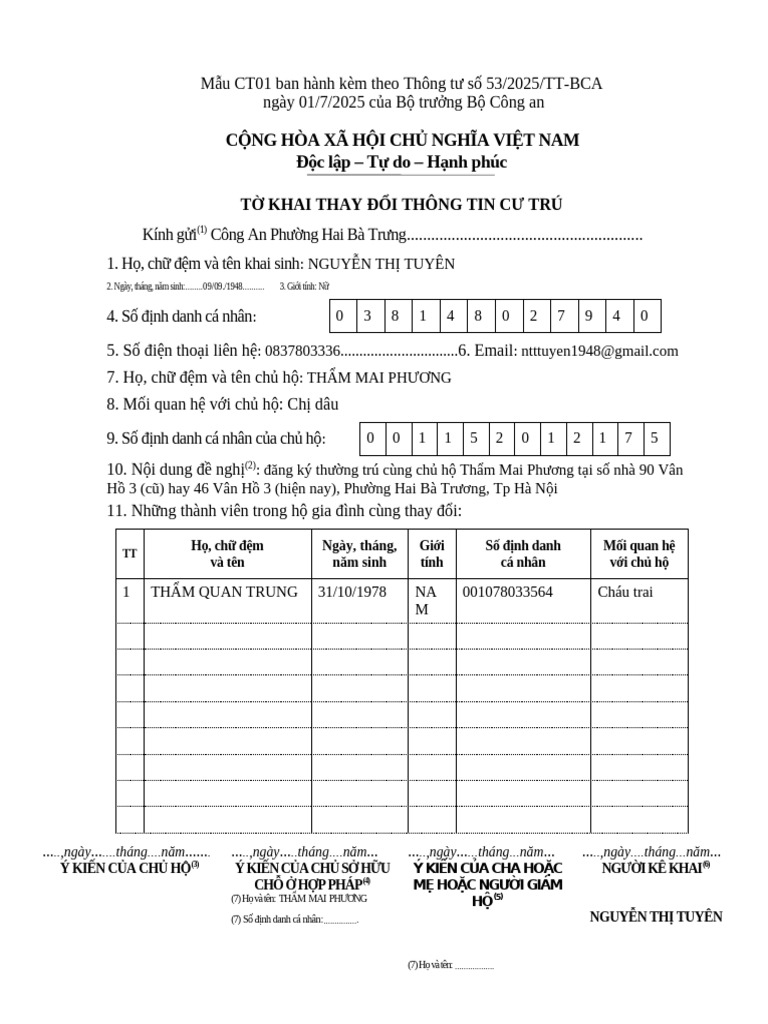 1. Mẫu CT01 Ban Hành Kèm Theo Thông Tư 53 | PDF
