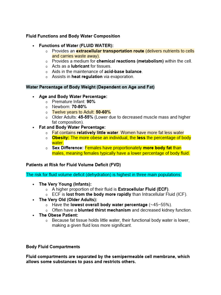 Body Water Composition and Functions | PDF | Electrolyte | Physiology