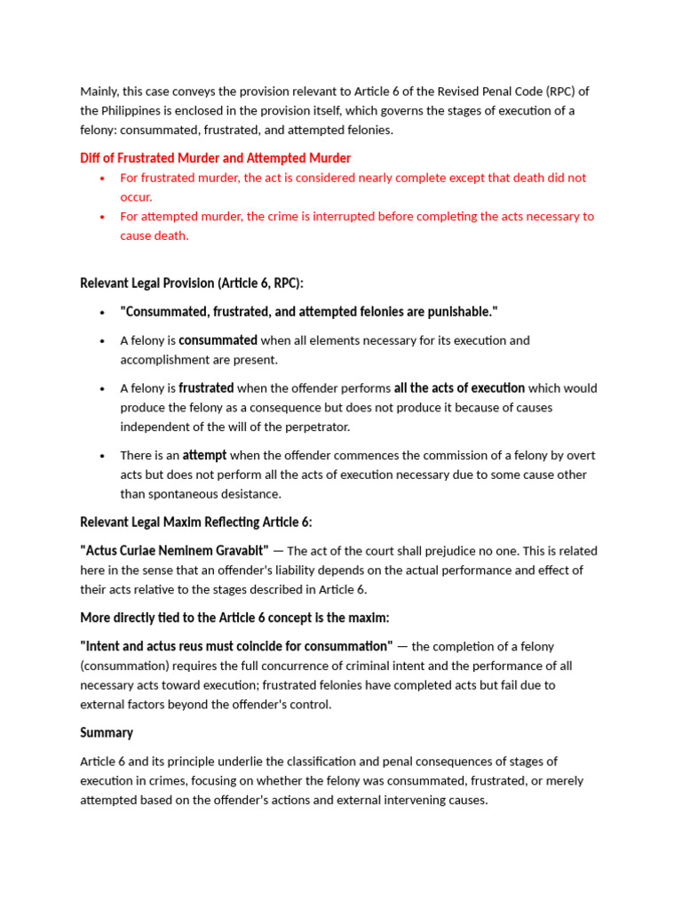 Stages of Felony Under RPC Article 6 | PDF | Crimes | Crime & Violence