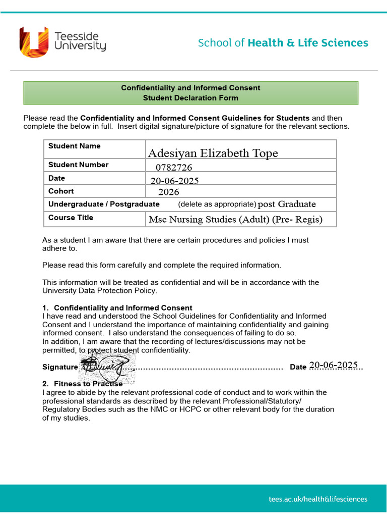 Student Confidentiality Consent Form | PDF | Confidentiality | Informed ...