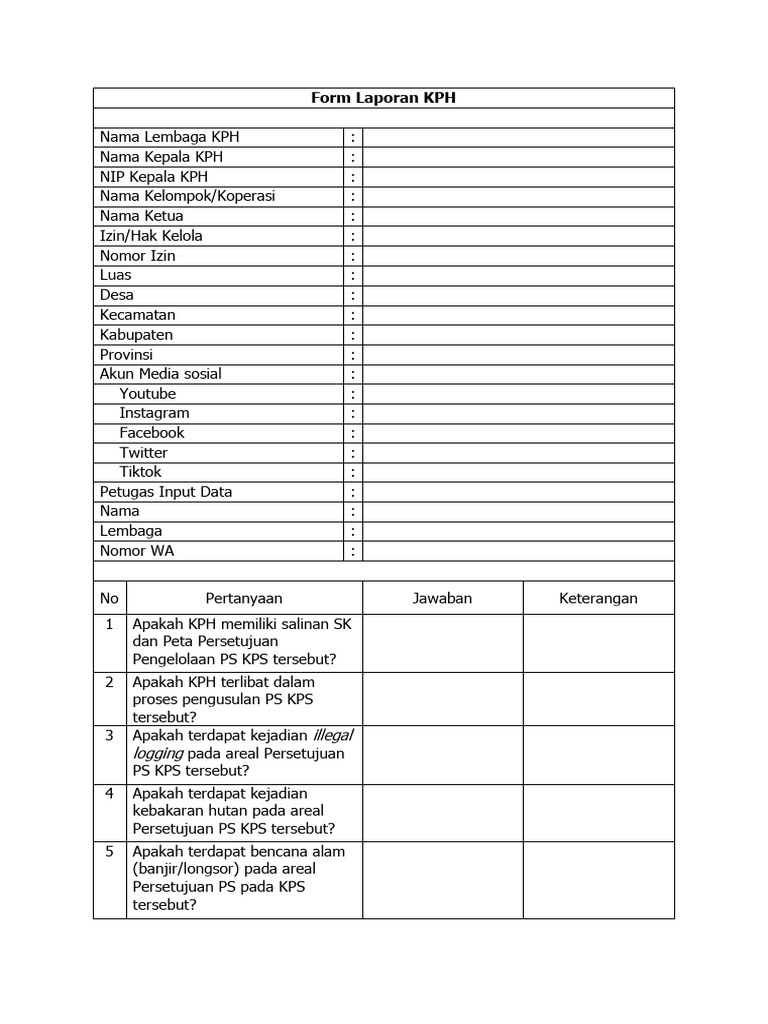 Laporan KPH: Formulir dan Pertanyaan Penting | PDF