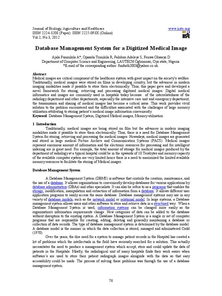 Database Management for Medical Images | PDF | Medical Imaging | Databases