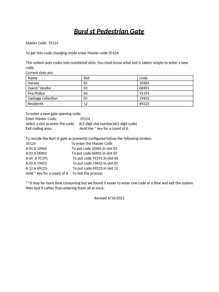 Burd St Pedestrian Gate Code Guide | PDF | Computer Architecture ...