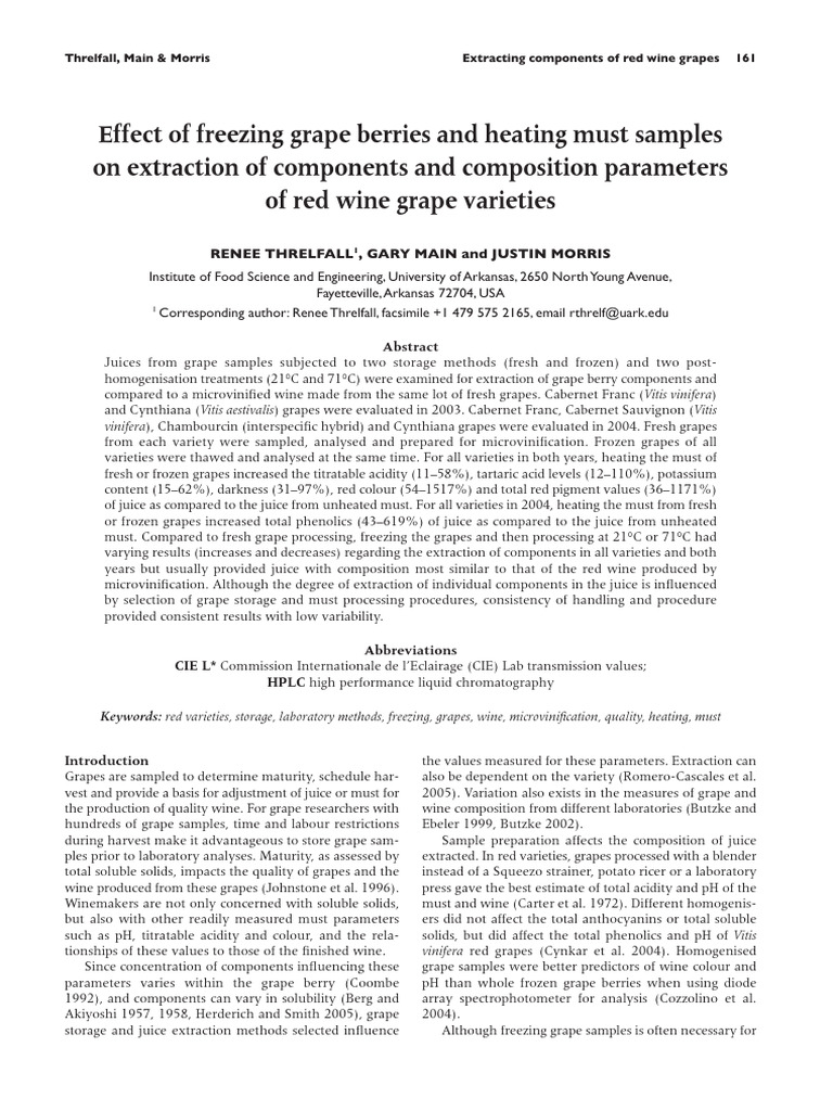 Effect of Freezing Grape Berries and Heating Must Samples On Extraction ...