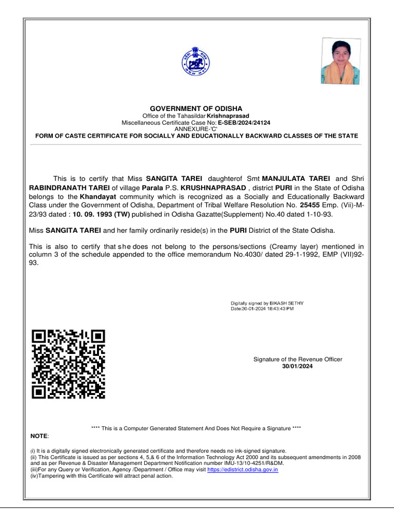 Odisha Caste Certificate for Khandayat | PDF
