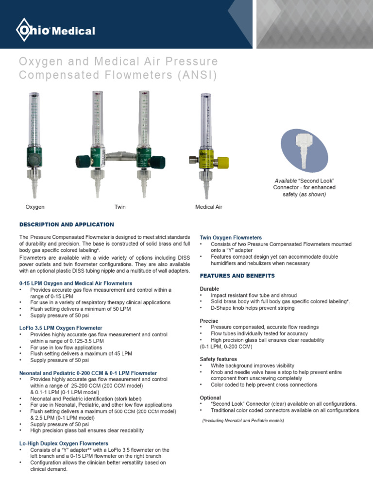 Oxygen and Medical Air Flowmeters Guide | PDF | Flow Measurement | Pressure