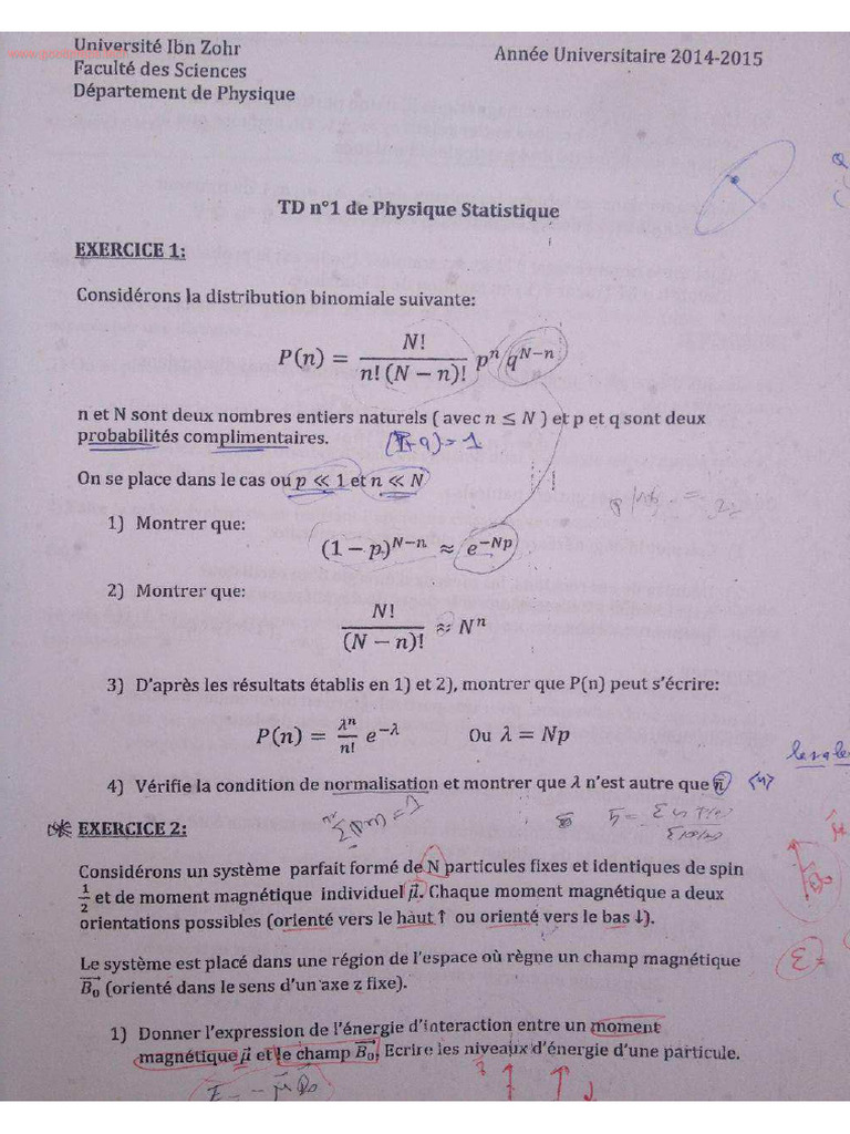 TD Physique Statistique | PDF