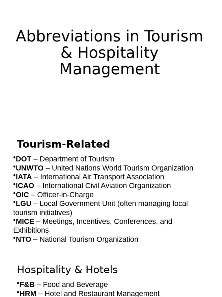 Abbreviations in Tourism & Hospitality | PDF | Food Industry