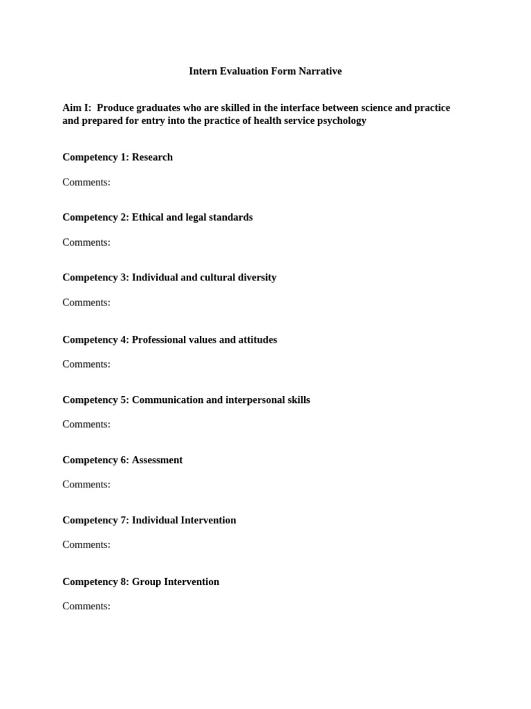 Intern Evaluation Form Narrative | PDF