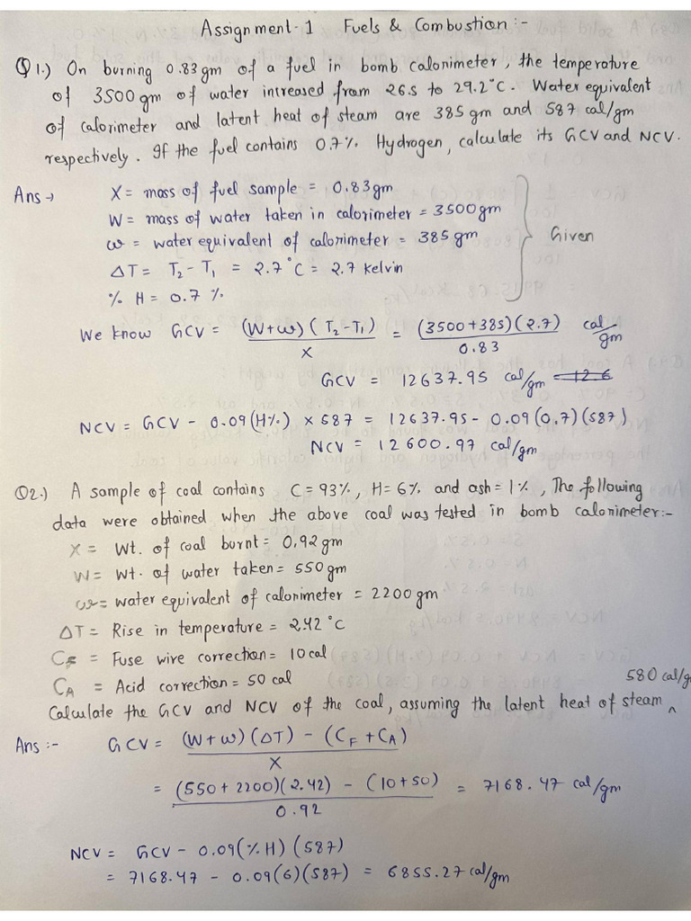 Assignment 1 Fuels and Combustion | PDF