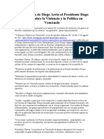Carta Pública de Diego Arria al Presidente Hugo Chávez sobre la Violencia y la Política en Venezuela