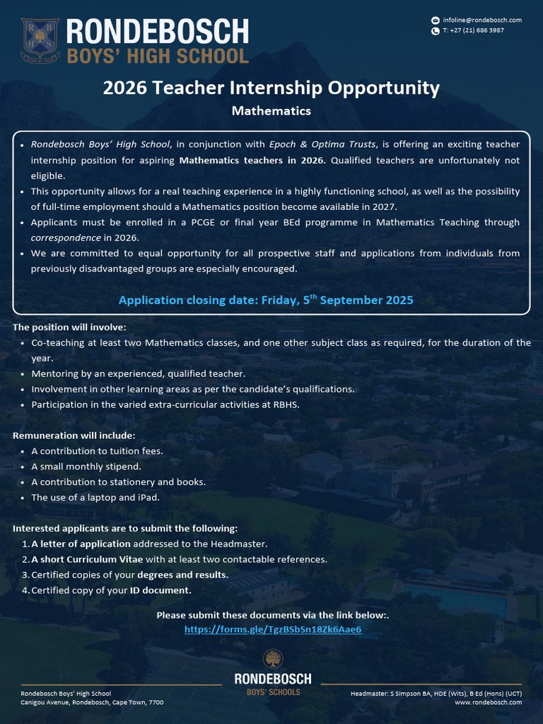 RBHS Mathematics Internship 2026 | PDF