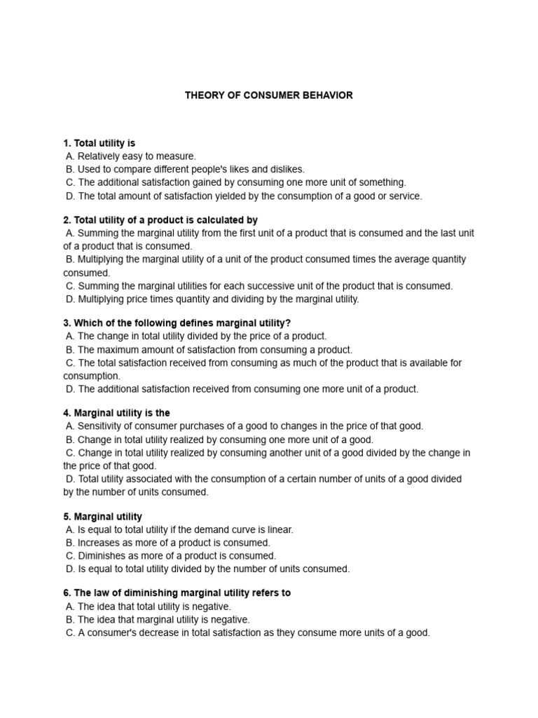 Understanding Consumer Behavior Theory | PDF | Utility | Demand