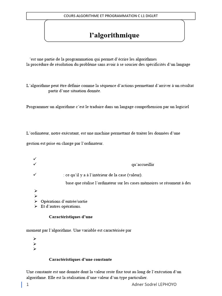 Introduction à l'algorithmique et programmation | PDF | Programmation ...