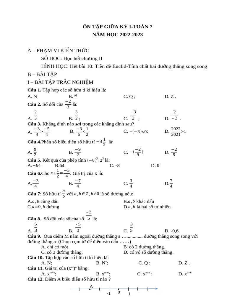 Toan 7 de Cuong GK I | PDF