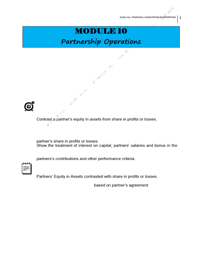 MODULE 10 Partnership Operations | PDF | Partnership | Debits And Credits