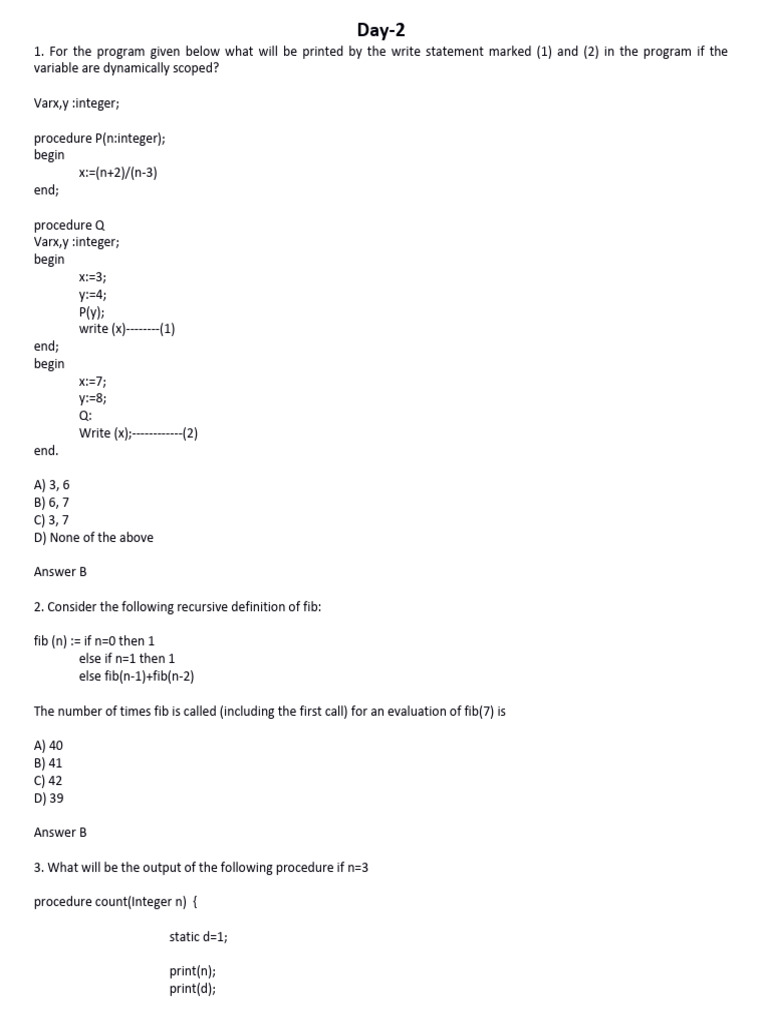 Dynamic Scoping and Recursive Functions | PDF | Integer (Computer ...