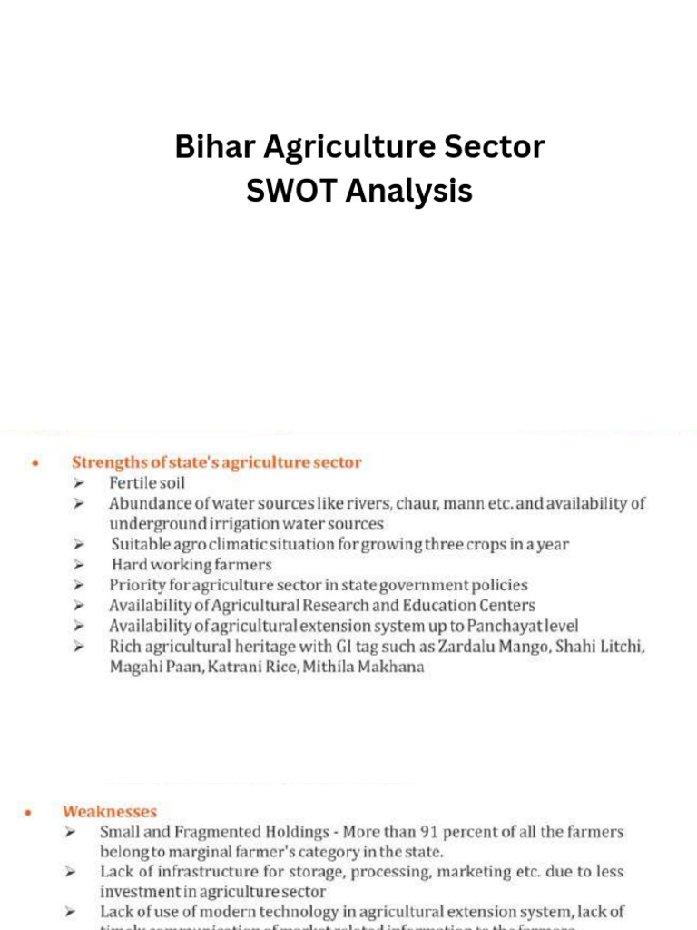 Bihar Agriculture Sector SWOT Analysis 37111021 2024 08-26-11 14 | PDF