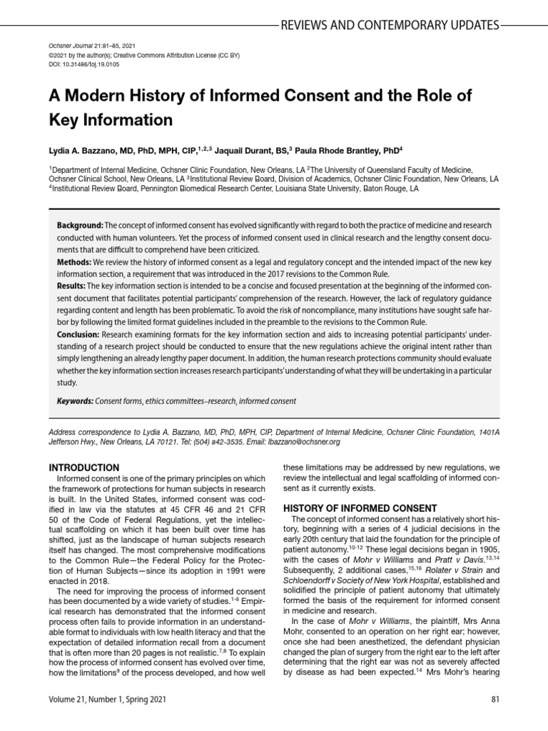 Evolution of Informed Consent in Research | PDF | Informed Consent ...