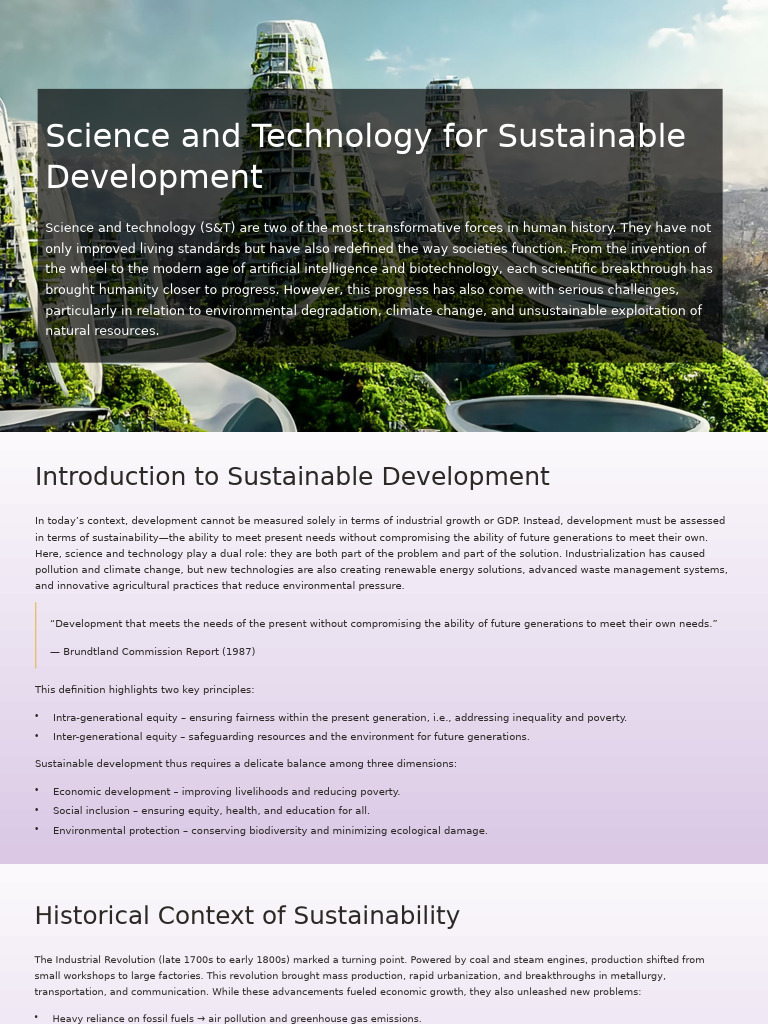 Science & Tech for Sustainable Growth | PDF | Sustainability ...