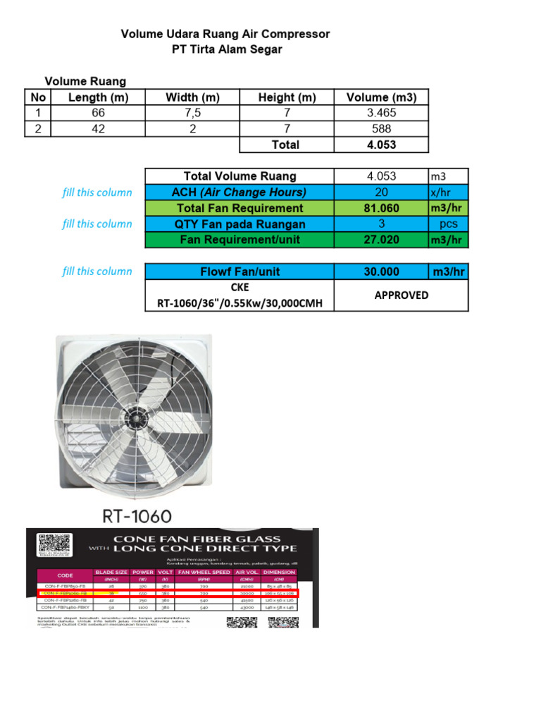 Air Compressor Room Volume Calculation | PDF