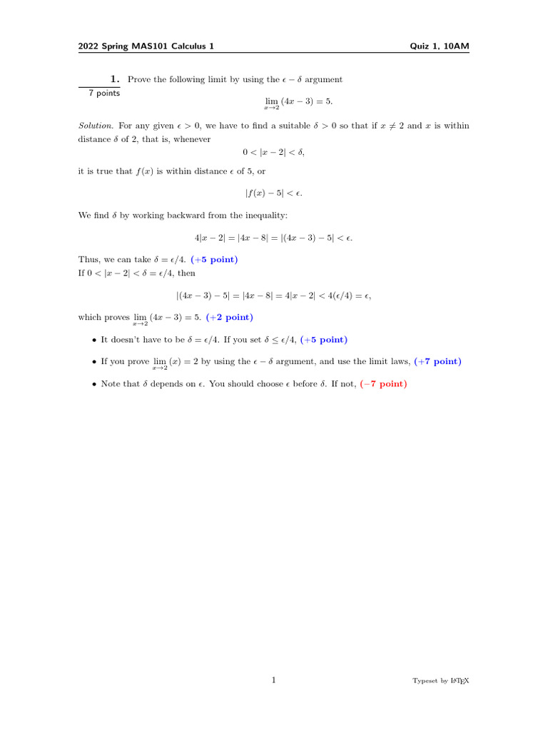 Calculus 1 Limit and Continuity Proofs | PDF
