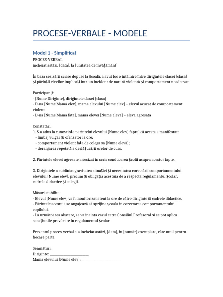 Procese Verbale Modele | PDF