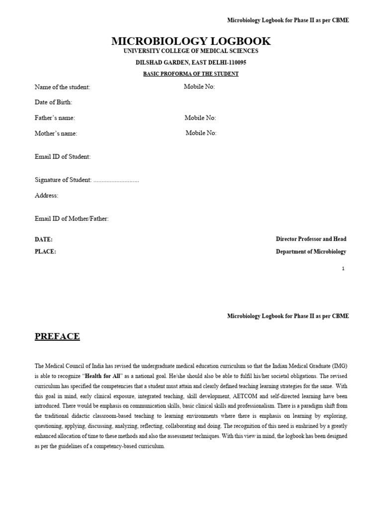 Microbiology Logbook for Phase II Students | PDF | Curriculum | Medical ...