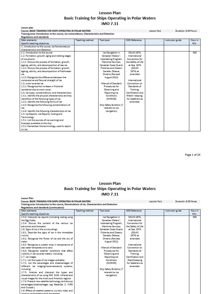 Polar Waters Ship Training Plan | PDF | Water Transport | Shipping