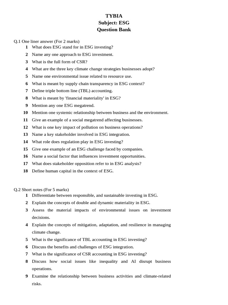 ESG Investment Question Bank Guide | PDF