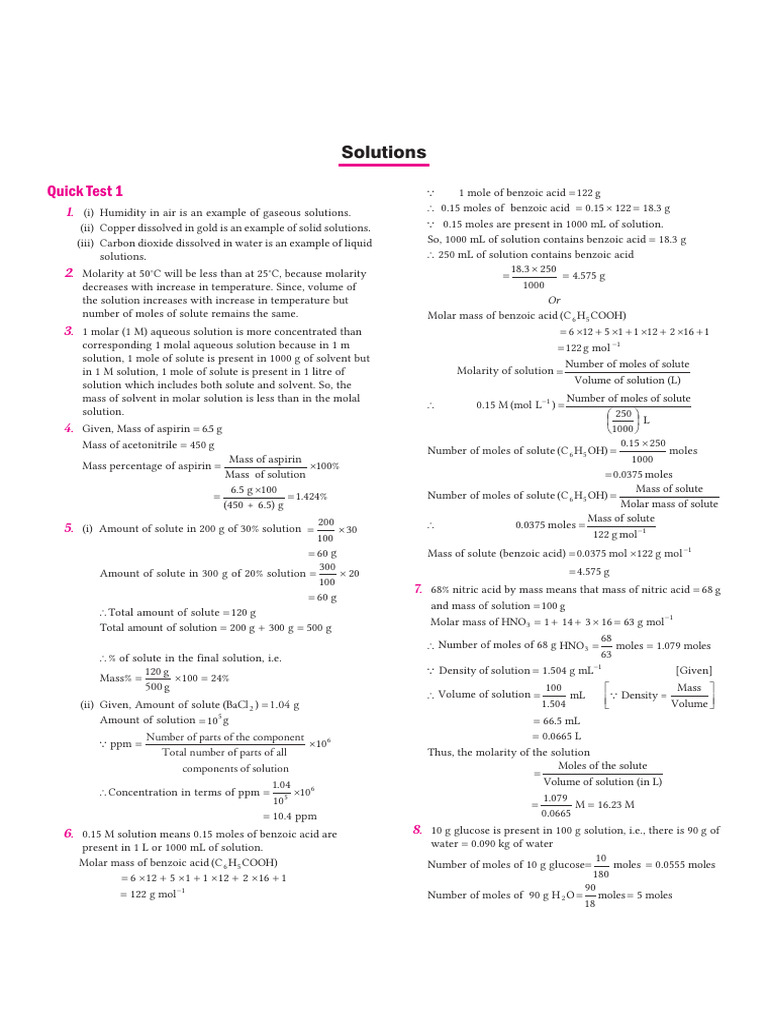 CBSE AIO Chemistry XII Chapter 1 Quick Test 1 | PDF | Mole (Unit ...