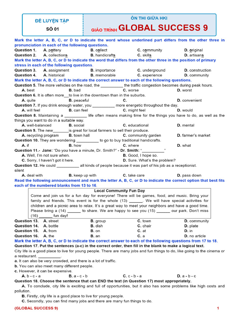 5 Đề Thi Gki Global Success 9 - Hs. | PDF