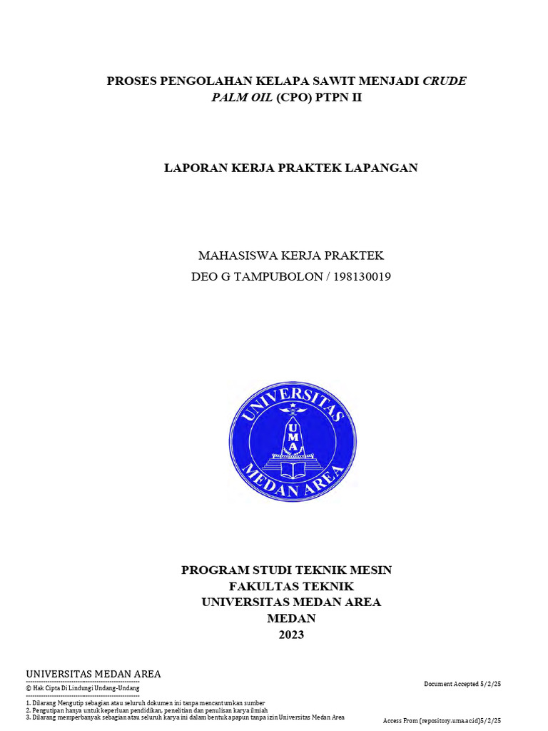 Proses Pengolahan CPO PTPN II Medan | PDF