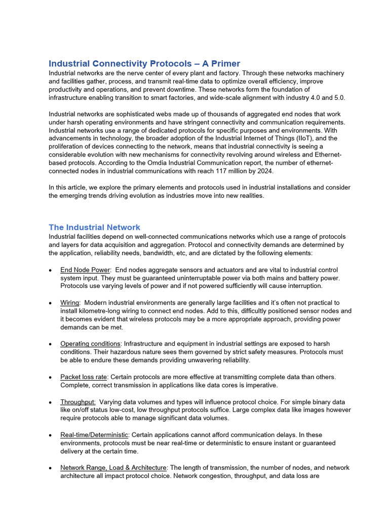 Industrial Connectivity Protocols Overview | PDF | Computer Network ...