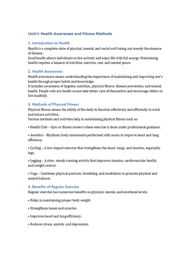 Health Awareness and Fitness Methods | PDF | Physical Fitness ...