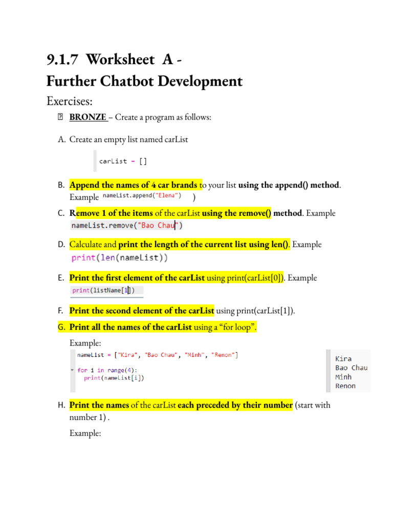 Chatbot Development Exercises Guide | PDF
