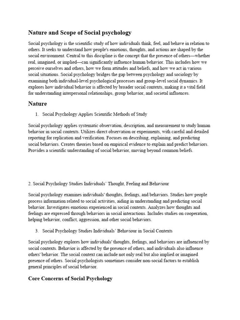 Nature and Scope of Social Psychology | PDF | Social Psychology ...