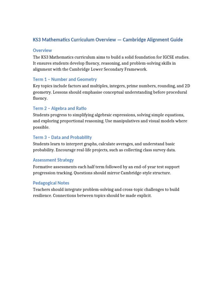 KS3 Maths Curriculum Overview Guide | PDF