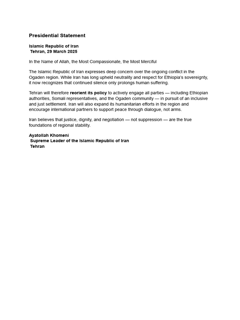 Presidential Statement, Iran | PDF