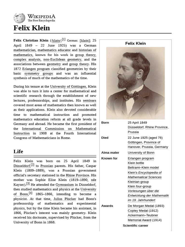 Felix Klein: Pioneer of Modern Geometry | PDF | Geometry | Mathematics