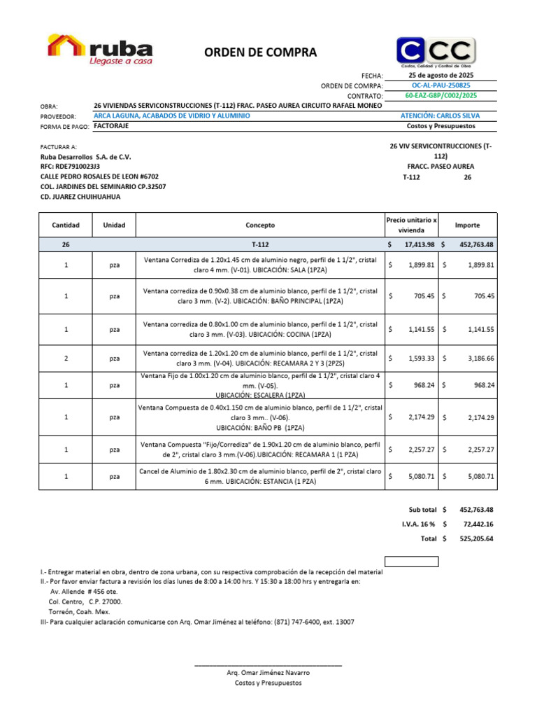 Orden de Compra para Ventanas y Canceles | PDF