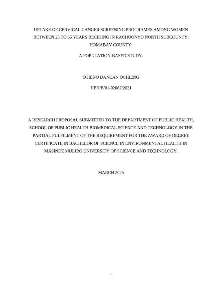 Cervical Cancer Screening Uptake Study | PDF | Cervical Cancer ...