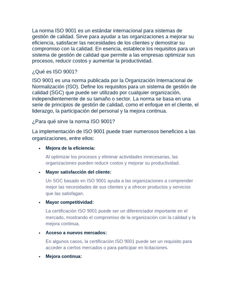 Beneficios de la norma ISO 9001 | PDF