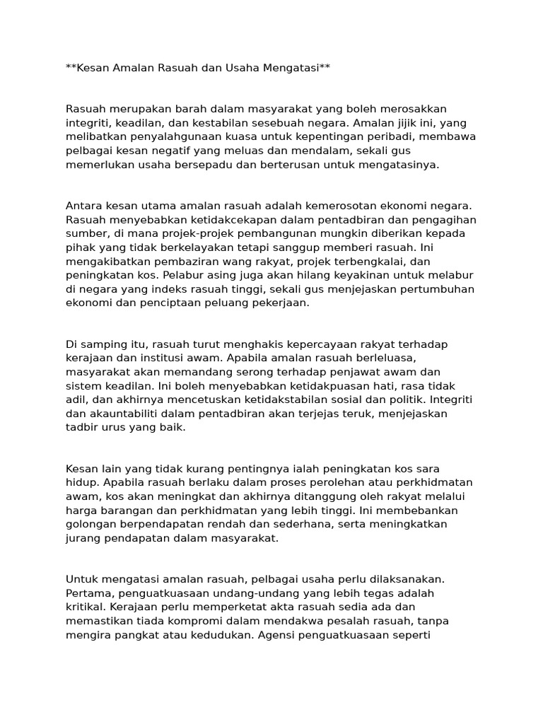 Kesan Amalan Rasuah dan Usaha Mengatasi | PDF