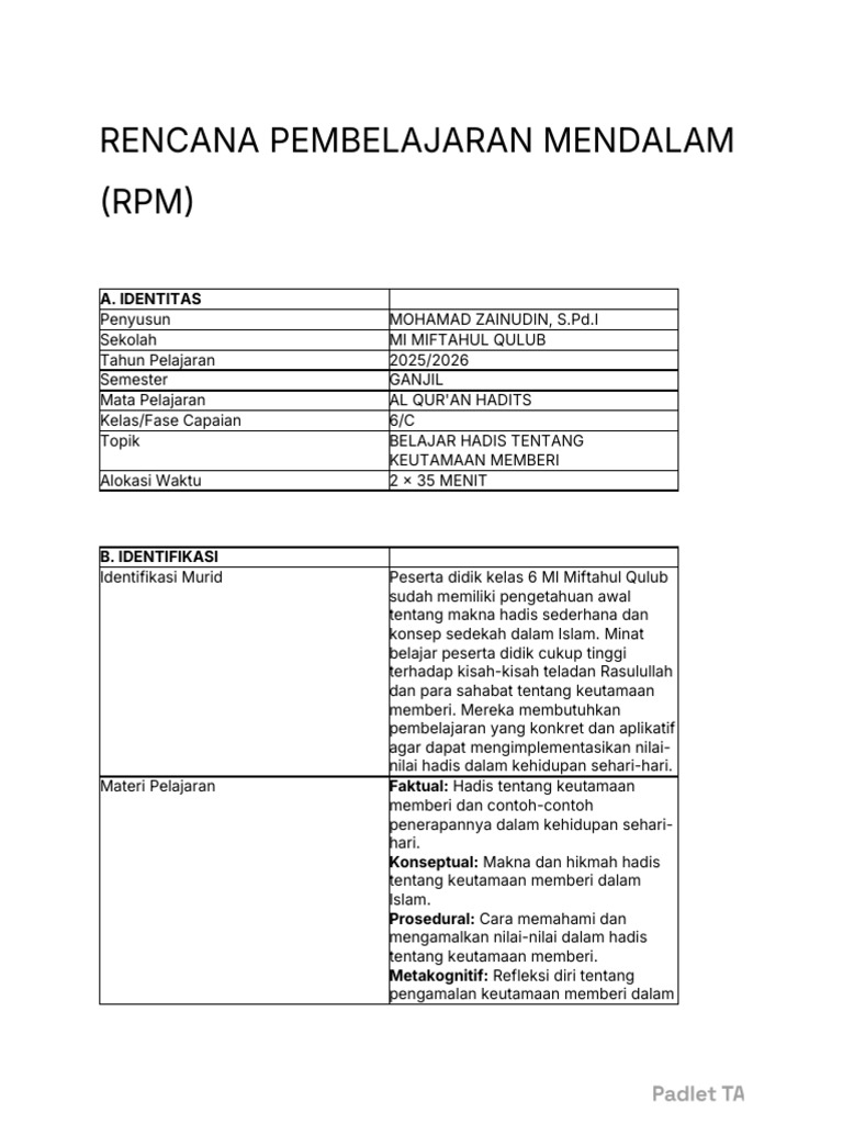 Rencana Pembelajaran Mendalam (RPM) | PDF