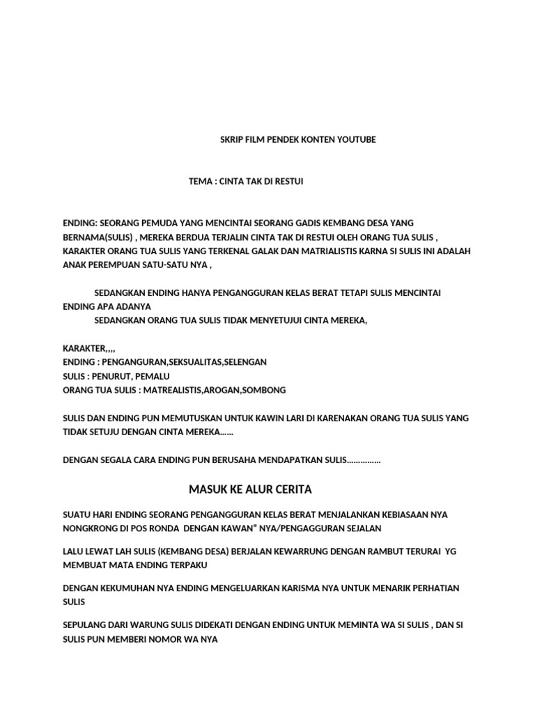 Skrip Film Pendek Konten Youtube | PDF