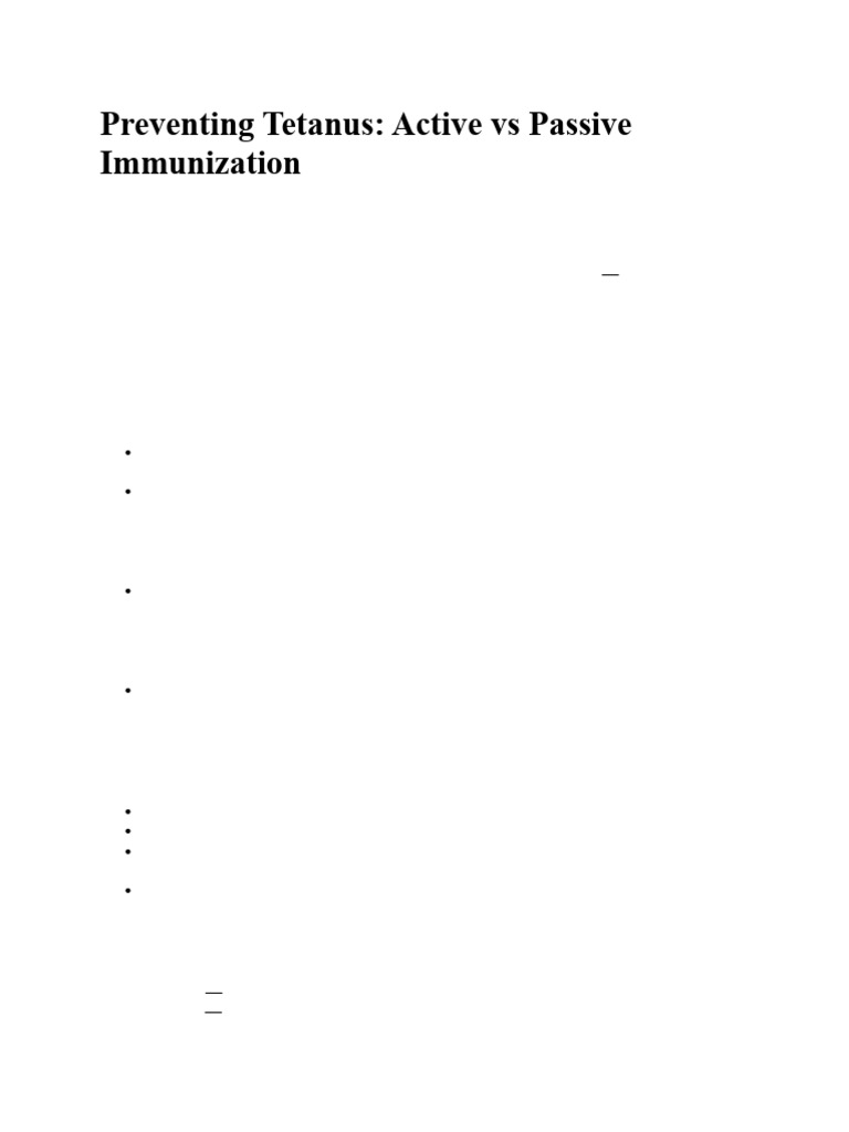 Tetanus Prevention: Active vs Passive Immunization | PDF
