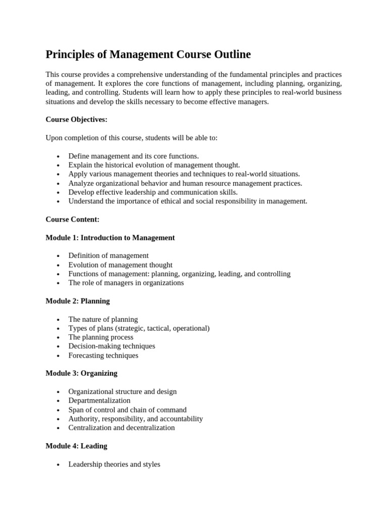 Principles of Management Course Overview | PDF | Leadership | Motivation