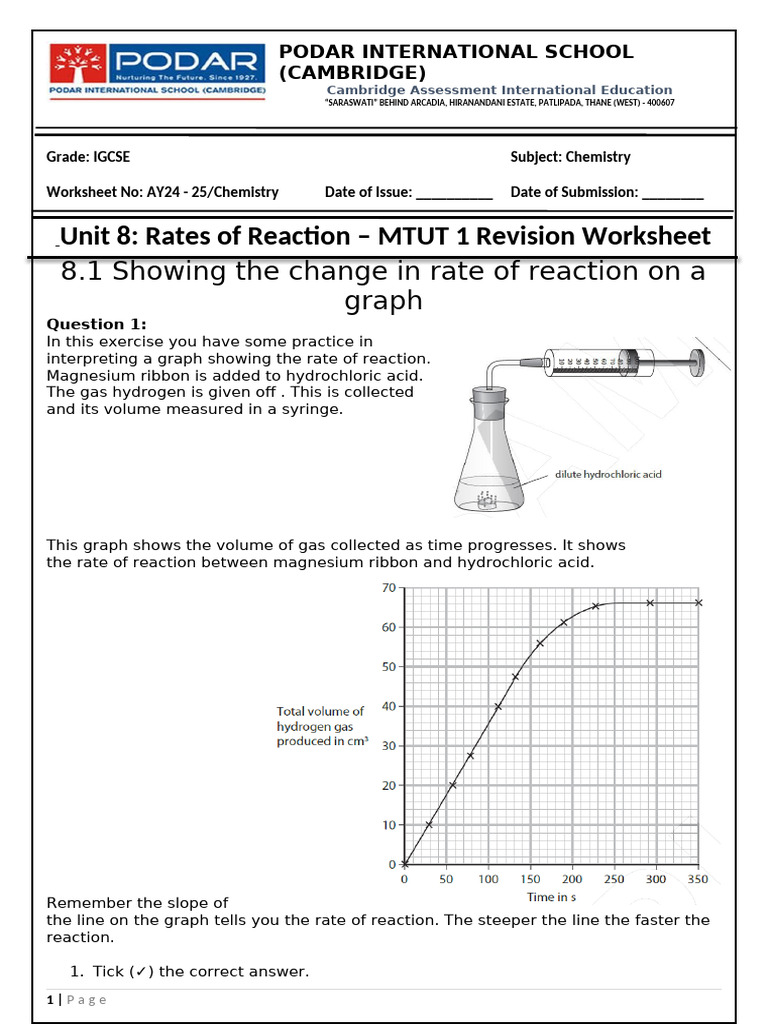 IGCSE Chemistry Rates of Reaction Worksheet | PDF | Reaction Rate ...